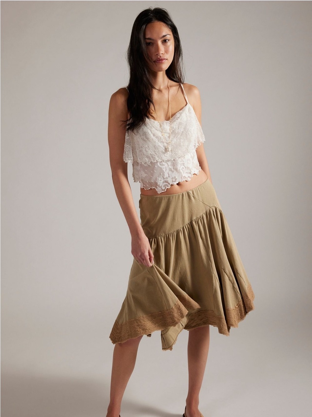 FREE PEOPLE Willow Knit Midi Skirt in Olive, NWT, size M